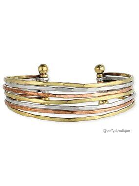 Mixed Metal Hammered Cuff Bracelet Non-Allergenic Fashion Jewelry